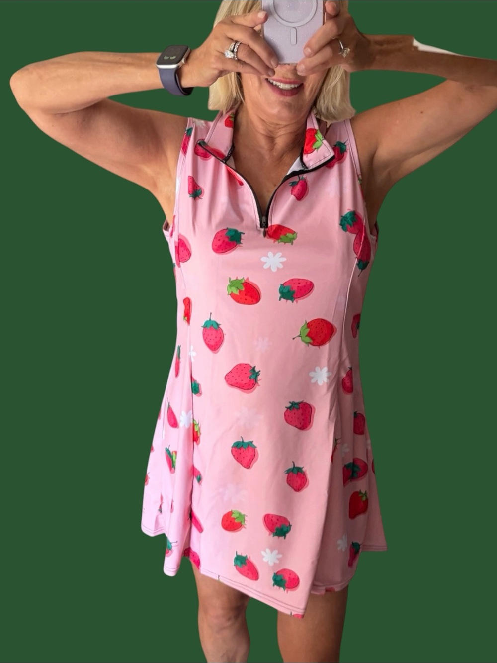 Source Unknown Pink Mini Dress with Red Strawberry Print